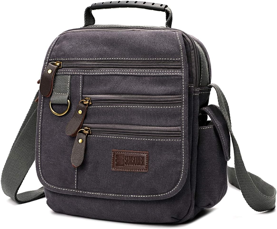 Mens bag Canvas Shoulder Bag Small Messenger Crossbody Bag Work Bag Vintage Multi-function