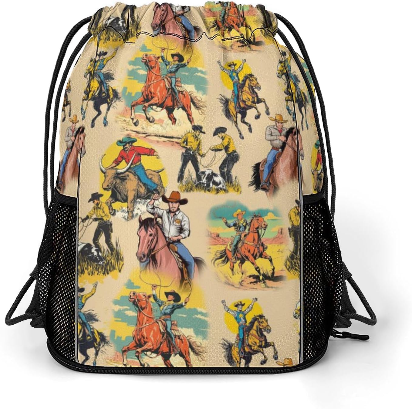 Western Drawstring Backpack Gym Bag With Shoe Compartment String Bag Sport Beach Swimming Sackpack For Women Men