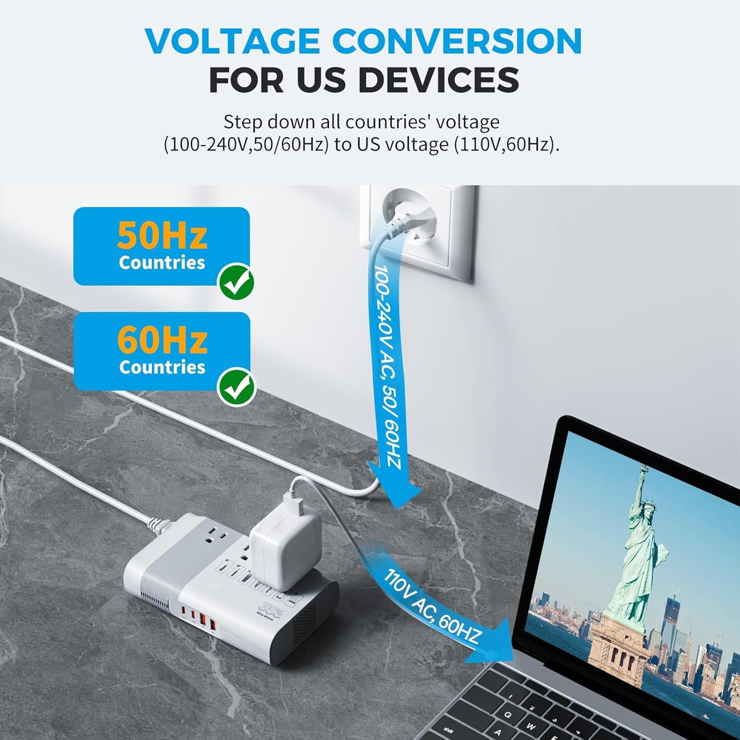 [Game-Changer] DOACE 500W Max 220V to 110V Converter, 50Hz to 60Hz Voltage Converter for European Travel, 100% Pure Sine Wave Voltage Converter US to Europe for CPAP Hair Straightener Laptop Phone