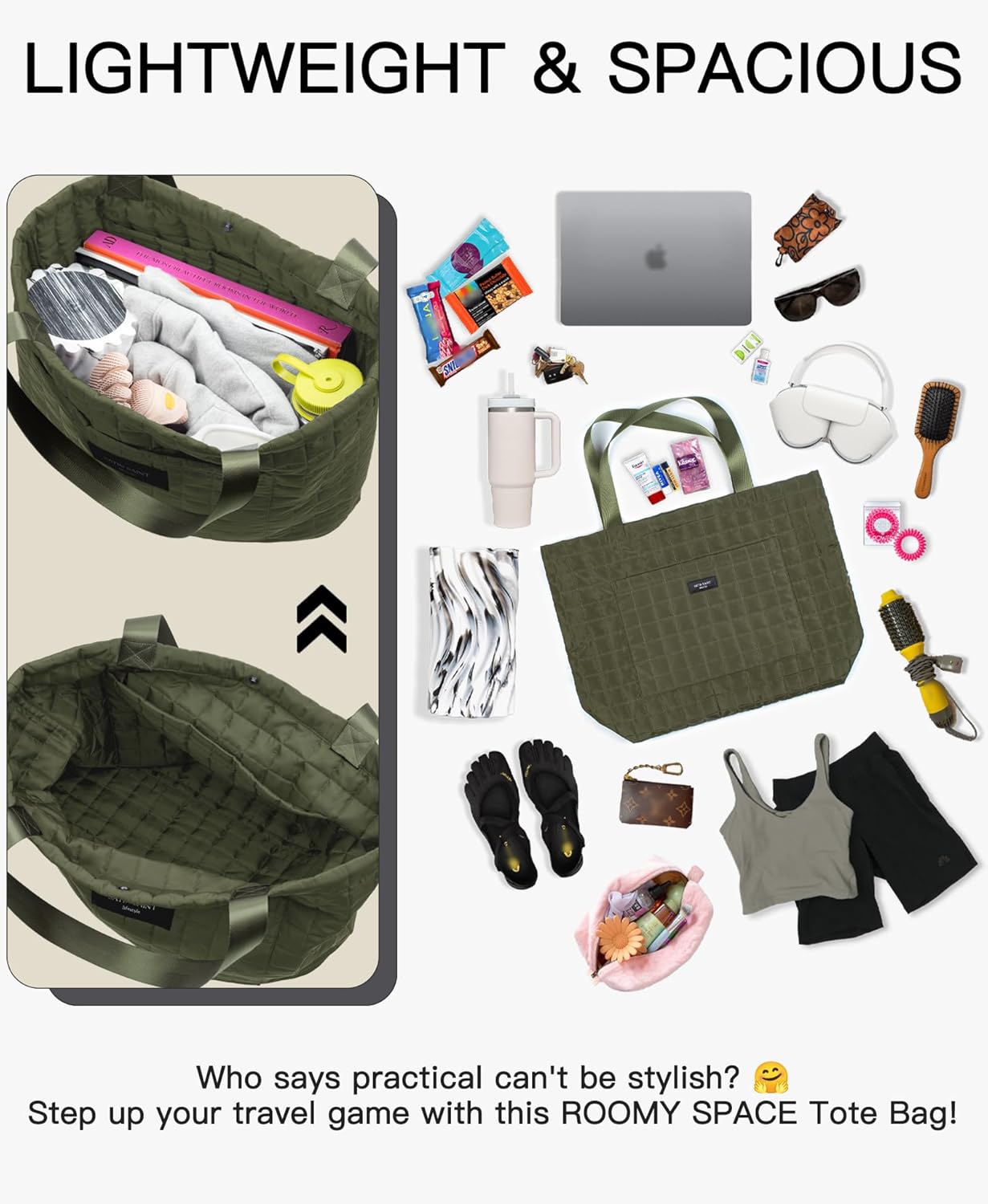 SATINSAINT Large Tote Travel Bag for Women, Lightweight Quilted Carry-All Shoppers Tote for Travel, Work, Gym and Casual Use