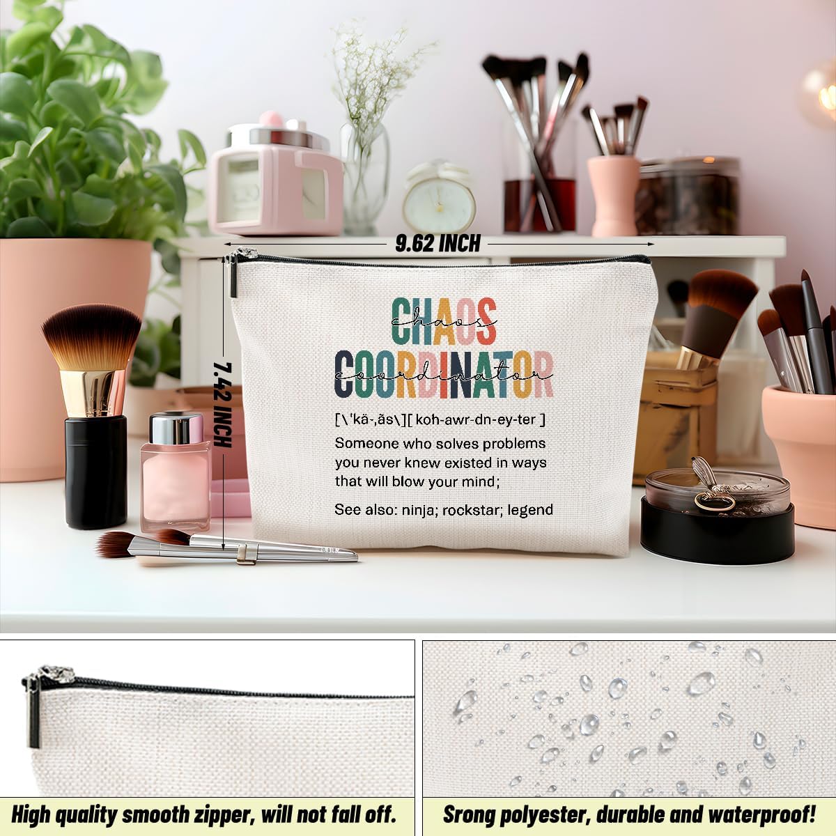 4PCS Chaos Coordinator Makeup Bag Chaos Coordinator Gifts for Women Cosmetic Bag, Thank You Supervisor Gifts for Women Moms Manager Coworkers Retirement Boss Gift, Zipper Pouch Travel Toiletry Bags