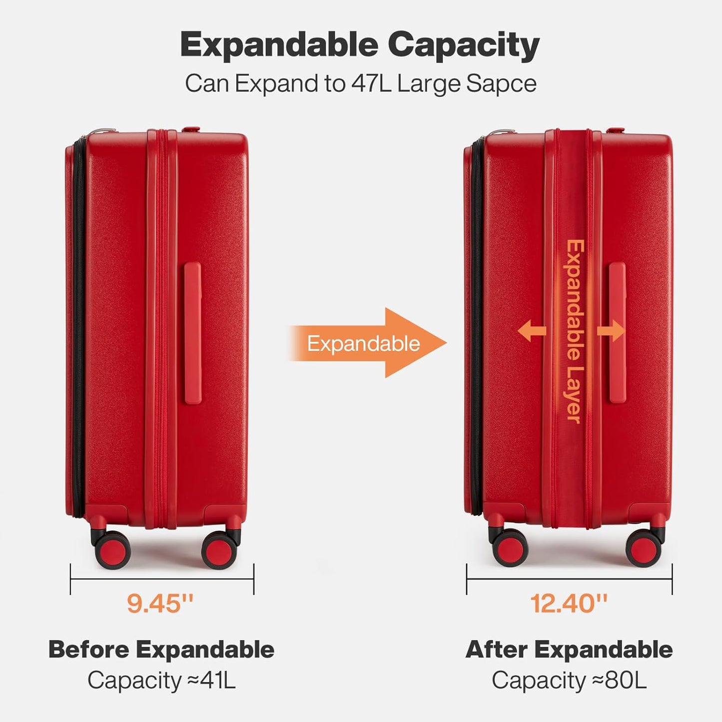 mixi 20 Inch Expandable Carry On Luggage PC Hard Shell Suitcase Top Opening Rolling Travel
