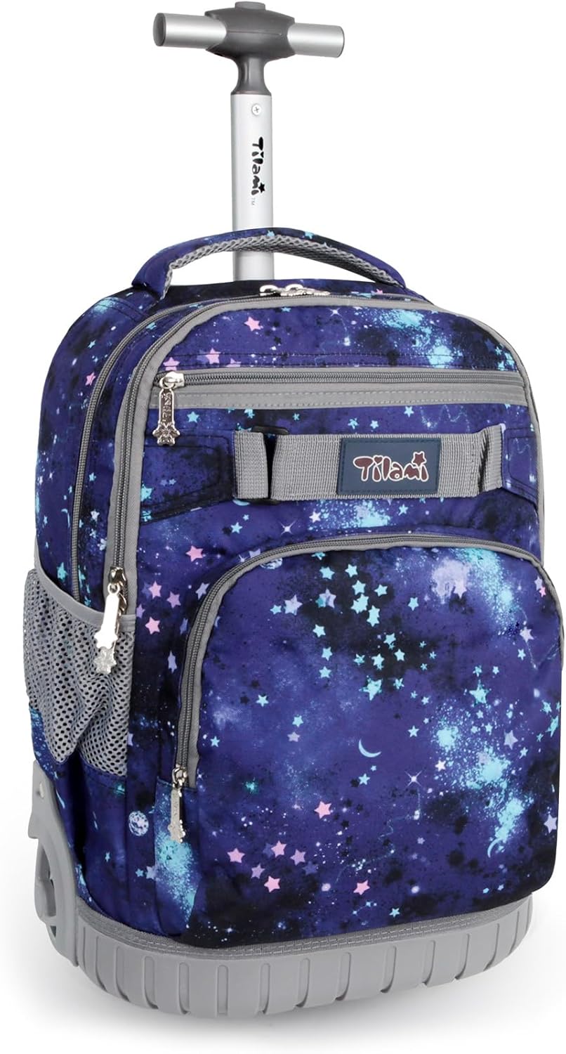 Rolling Backpack 19 inch Wheeled LAPTOP Boys Girls Travel School Student Trip… (Star Purple)