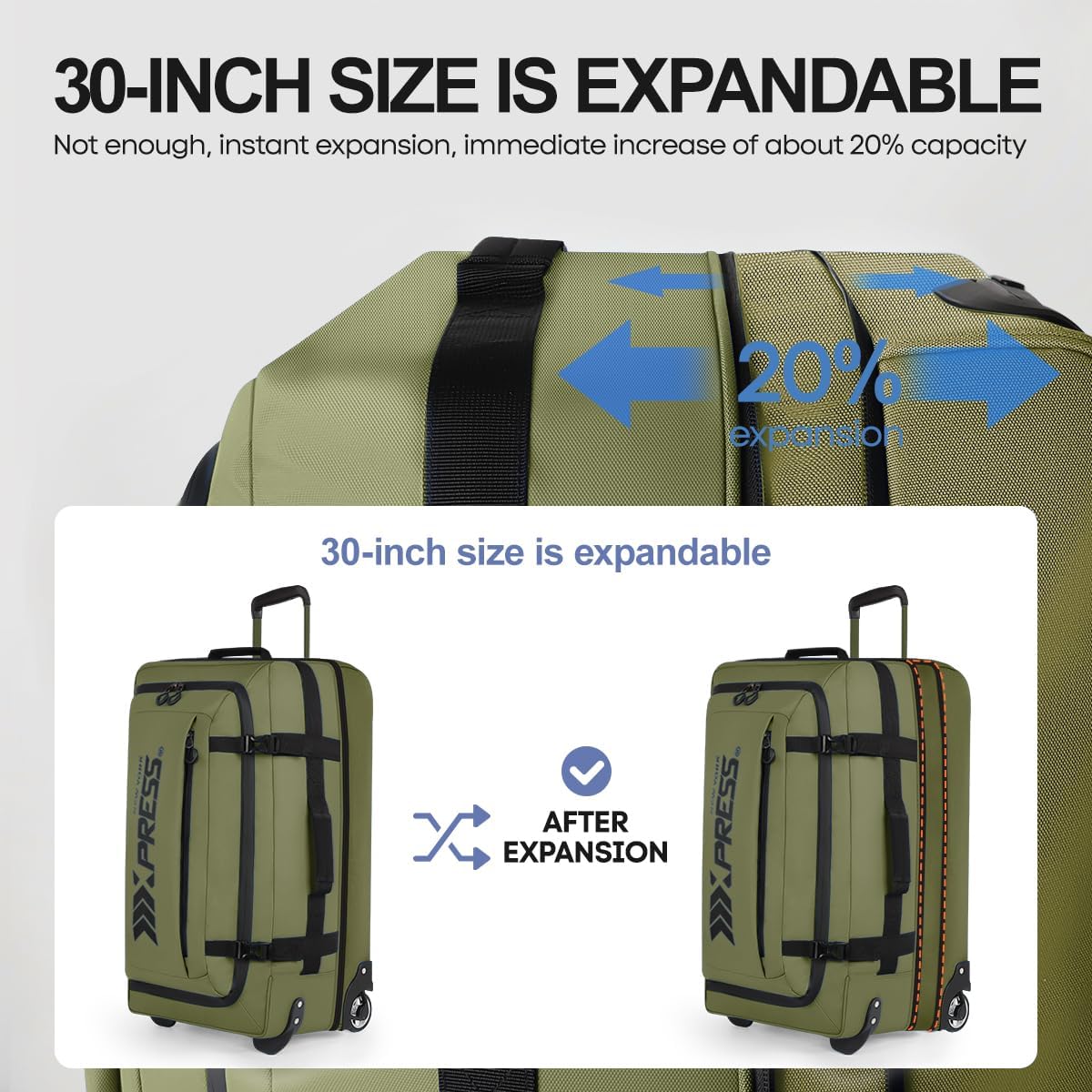 （20''/26''/30''）3-Piece Set,Luggage Sets 3 Piece,Rolling Duffle Bag w/Handle,Carry on Luggage Travel Duffle Bags for Man Women# Olive Green