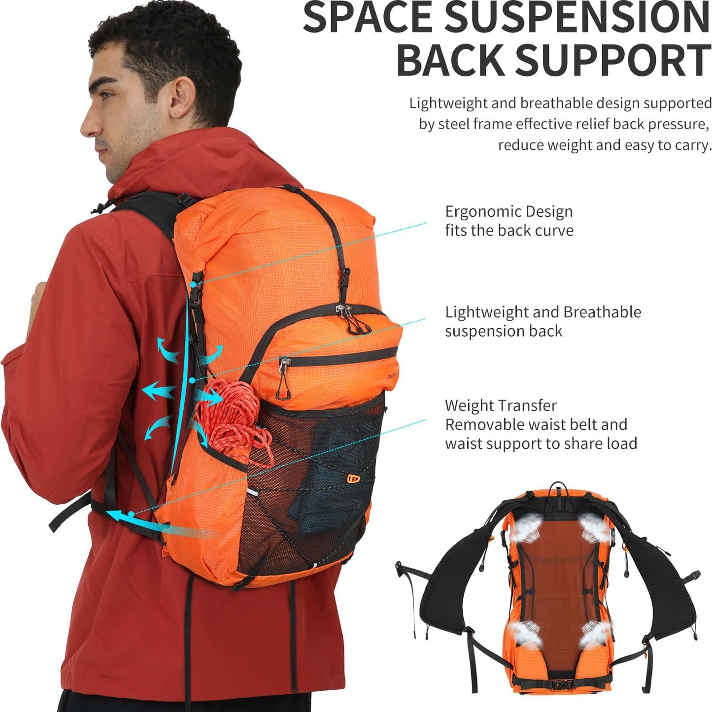 Hiking Backpack for Men and Women, 30L Waterproof Camping Backpack with 3L Water Bladder and Rain Cover, Lightweight Outdoor Sport Travel Daypack Rucksack for Climbing Cycling (Orange)
