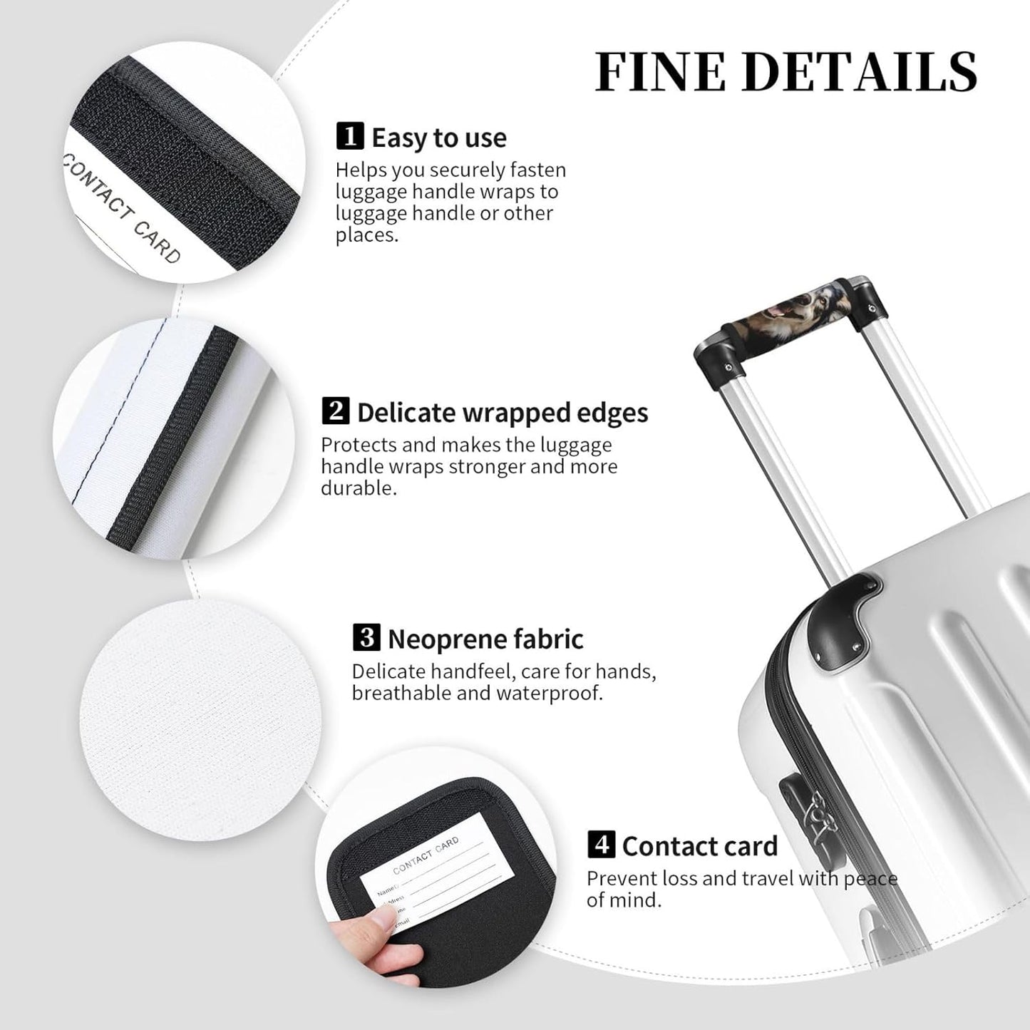 Luggage Handle Wraps Cute Smiling Husky Dog Luggage Identifiers Soft Neoprene Luggage Handle Wraps For Suitcase Trolley Handle Grip Cover 2 Pack Luggage Tags