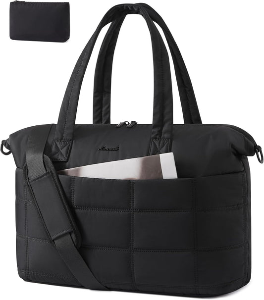 LOVEVOOK Quilted Duffle Bag for Travel,36L Gym Bag for Women with Wet Pocket,Water Resistant Weekender Overnight Bag Tote Bag for Women with Laptop Compartment(Black)