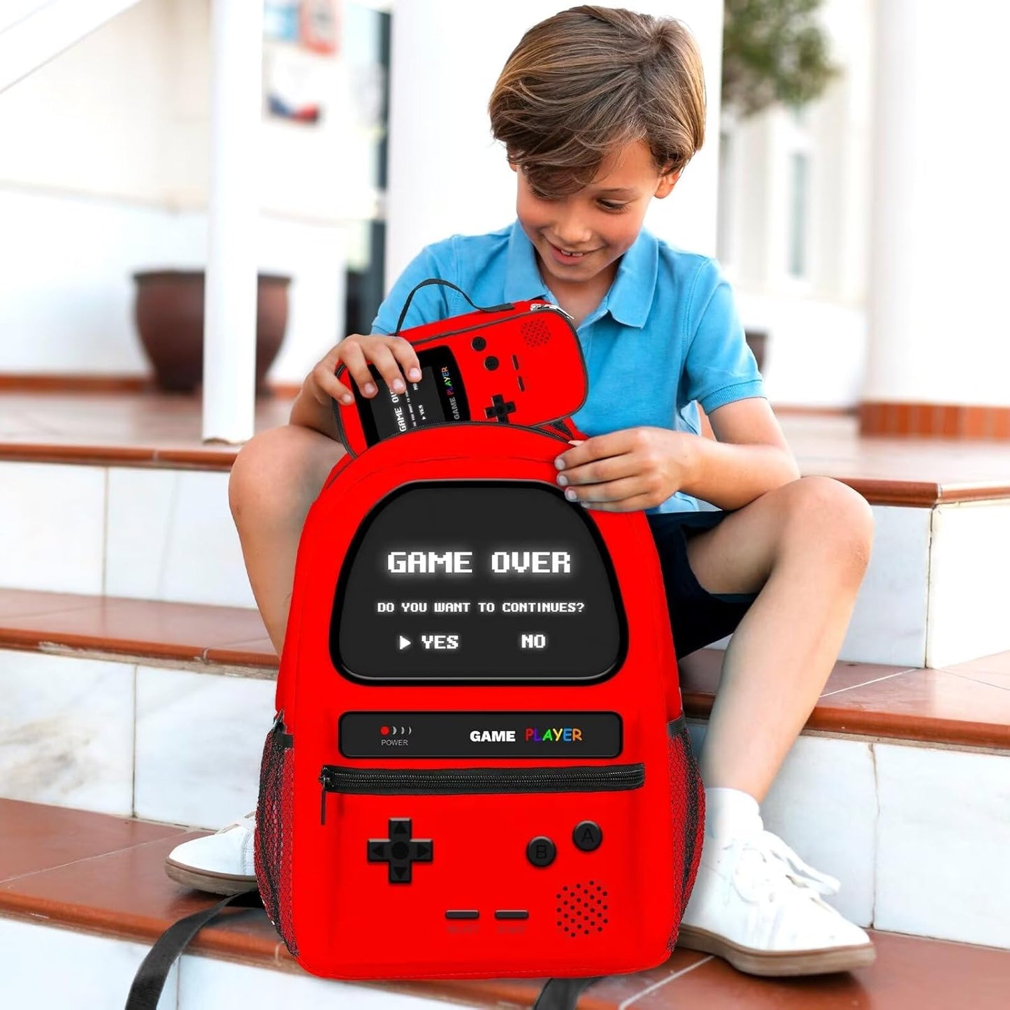 School Backpack With Lunch Bag and Pencil Case For Boys Gamer Backpack For Kids Children Teens Video Game Bookbag Game Large Travel Laptop Backpacks