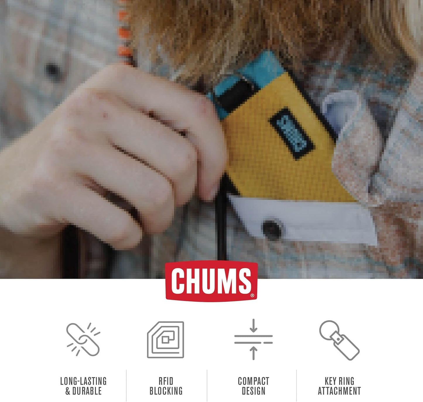 Chums Surfshorts Wallet - Lightweight Slim Wallet w/ RFID Blocking Card - Zippered, Minimalist Wallet w/Key Ring - Patterns
