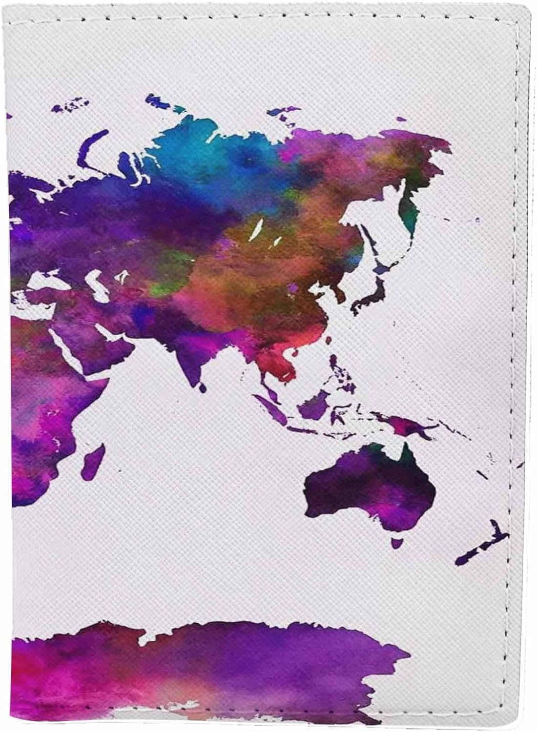 Map Passport Holder for Travel Watercolor World Map PU Leather Passport Cover Wallet Cute Passport Card Holder for Women and Men