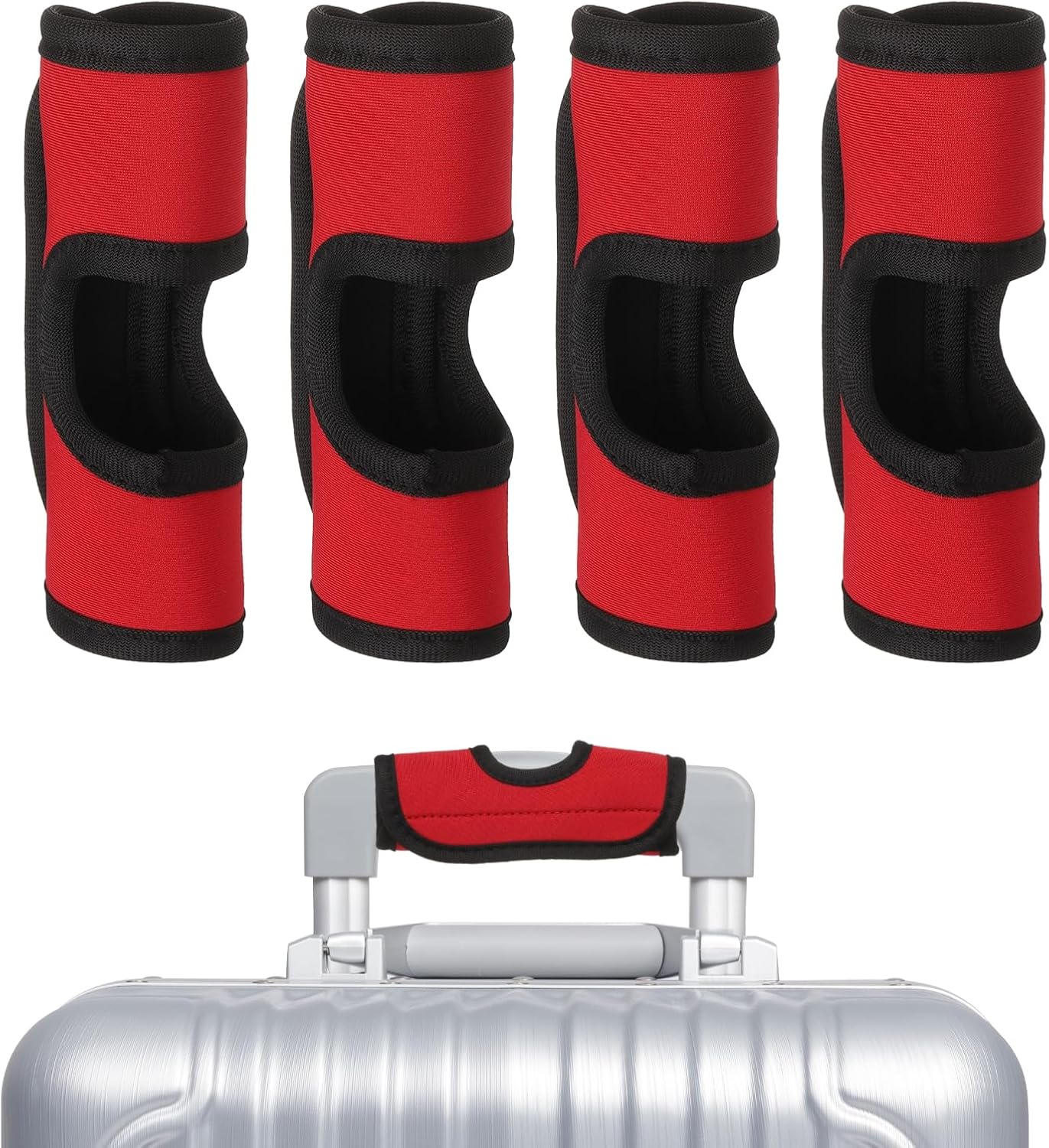 uxcell Luggage Handle Wrap, 4 Pcs Hollow Neoprene Handbag Grip Cover Protector Luggage Identifiers Suitcase Handle Wraps for Luggage Suitcase Travel Bags, Red