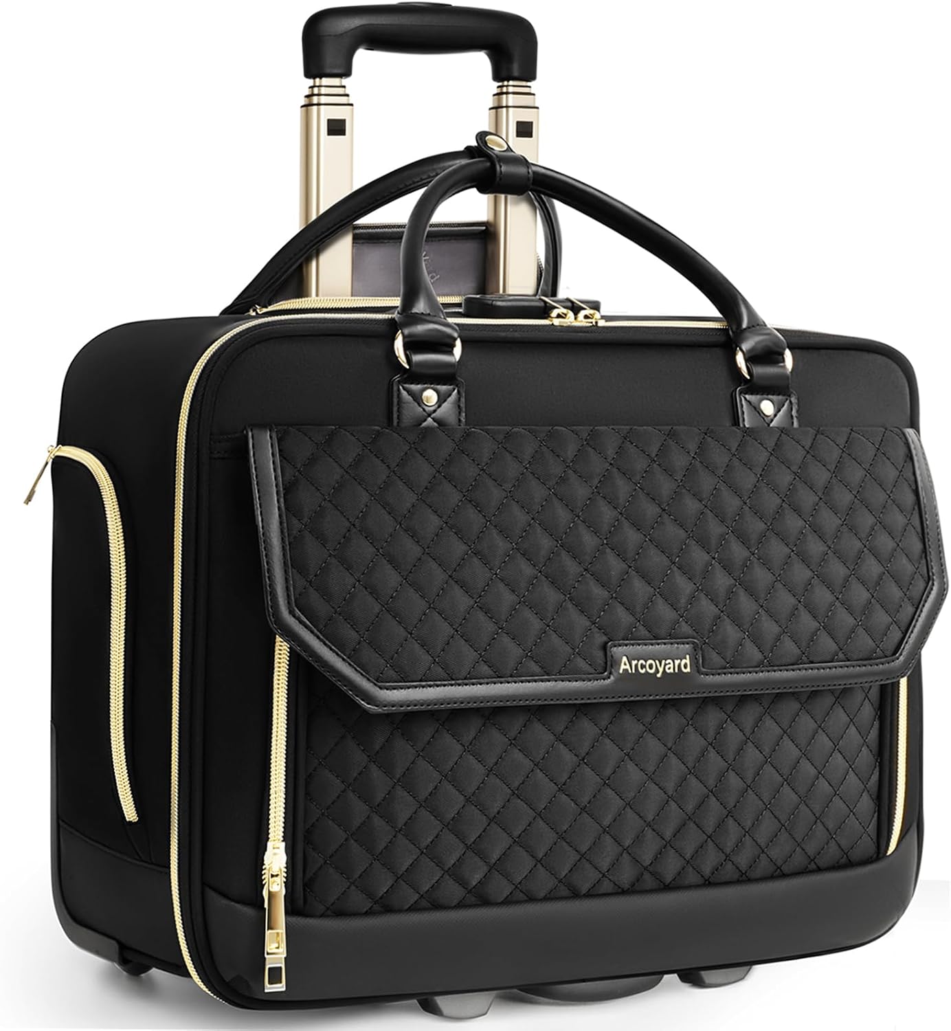 Rolling Laptop Bag Women, Rolling Briefcase for Women for Work, 17.3 Inch Computer Bag with Wheels, Fashion Flap Laptop Bag With Wheels for Work Business, TSA Friendly Design, Black