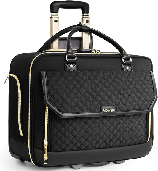 Rolling Laptop Bag Women, Rolling Briefcase for Women for Work, 17.3 Inch Computer Bag with Wheels, Fashion Flap Laptop Bag With Wheels for Work Business, TSA Friendly Design, Black