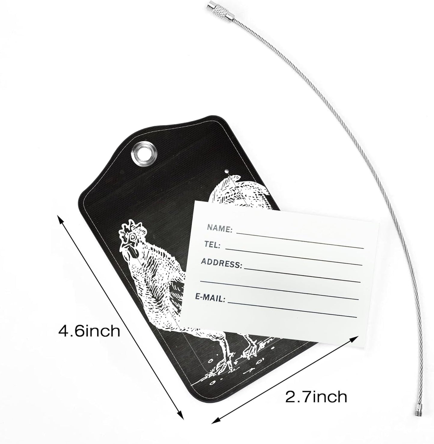 2 Pack Luggage Tags,Cock Symbol PU Leather Idea Baggage Tag with ID Labels Privacy Cover Metal Ring Men and Women Travel Bag Labels