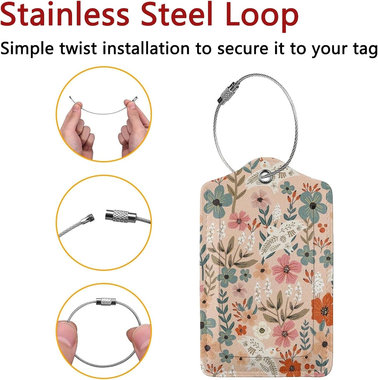 2 Pack Luggage Tags for Suitcase, Privacy Cover ID Label with Stainless Steel and Address Card for Travel Bag Backpack Cruise Ship Essentials Tag Women Girls - Vintage Pigeon Flower Floral