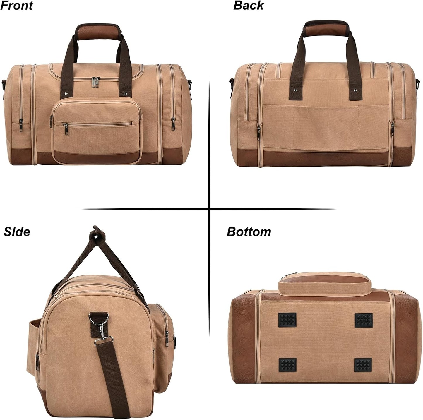 Litvyak Duffle Bag for Travel, 50L Canvas Travel Duffel Bags Overnight Weekend Gym Carry On Luggage Bag for Men & Women(Coffee)