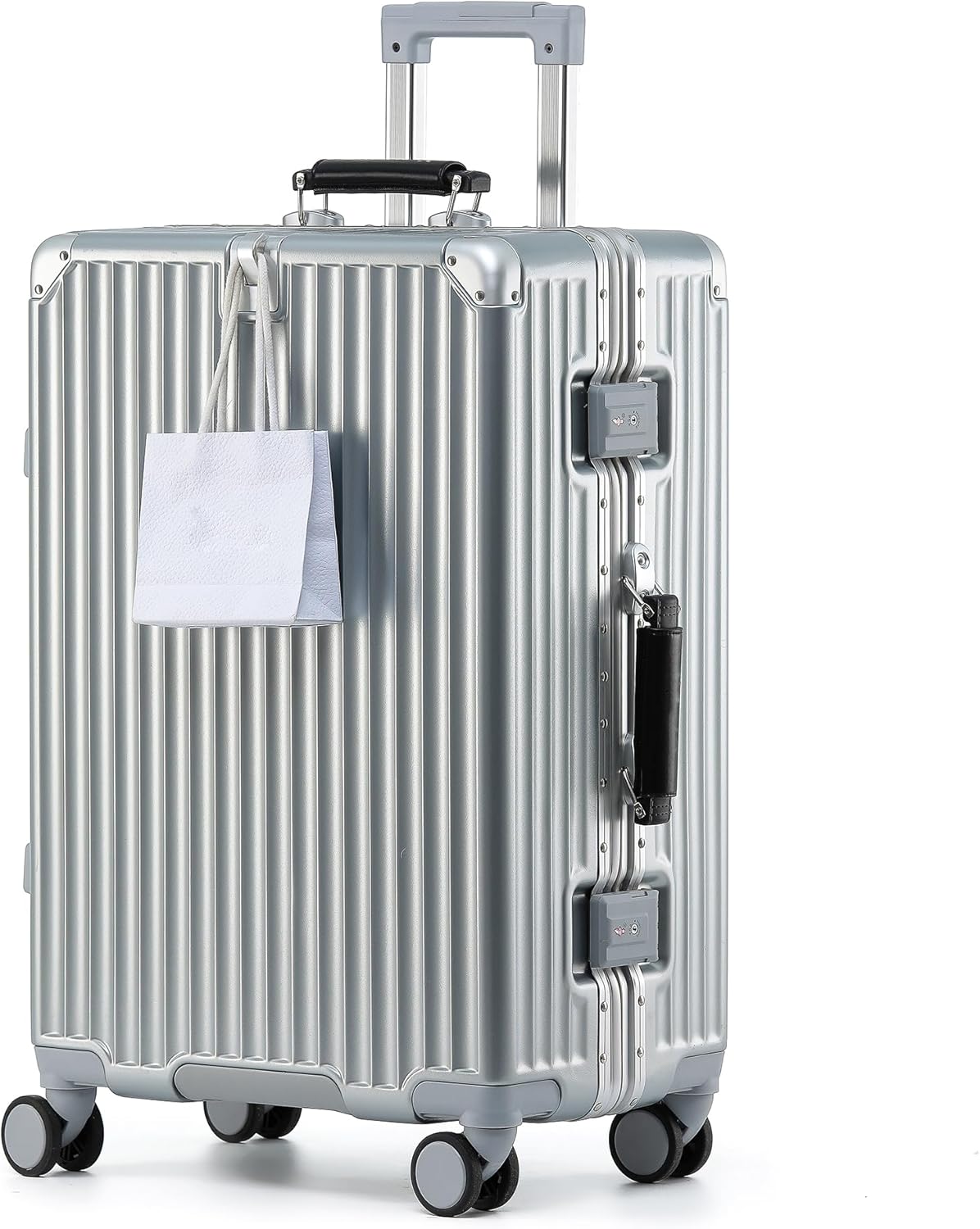 HotWay Carry On Luggage with Leather Handle, PC Zipperless Suitcase with Spinner Wheels and TSA