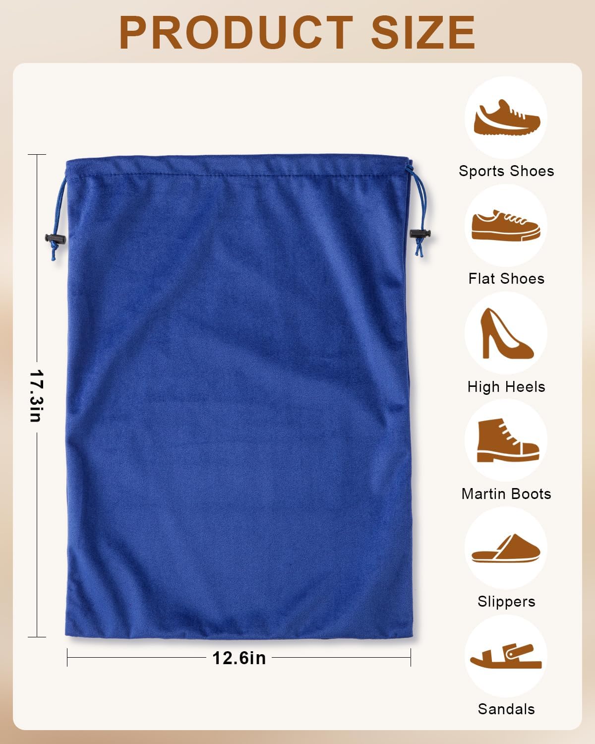 FantasyLife Shoe Bags for Travel, 2 PCS Washable Dust Bags for Storage & Packing, Flannel Shoe Pouch with Drawstring Closure for Purses, Handbags, Shoes & Toys (Palace Blue)