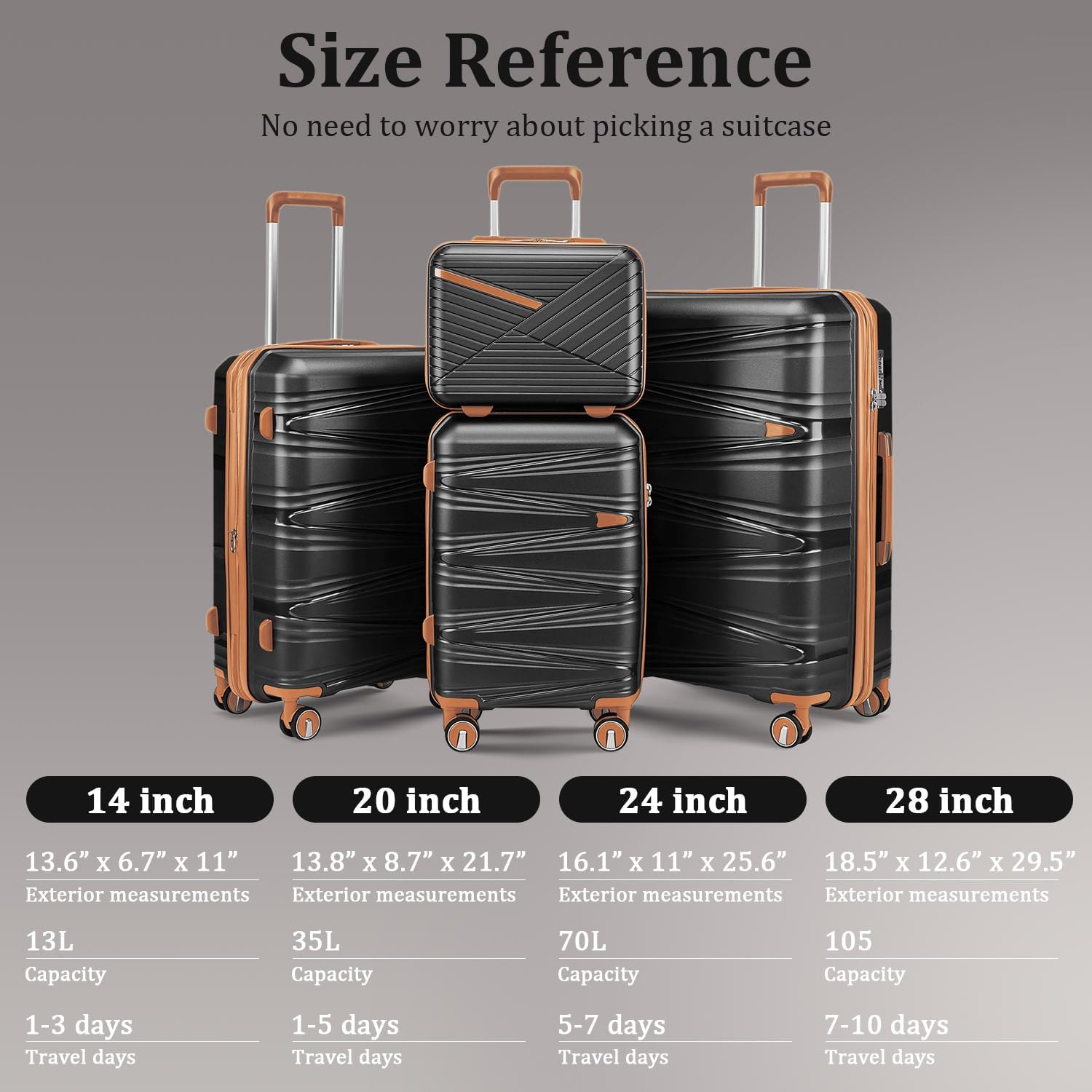 4-Piece Expandable Hardshell Luggage Set with TSA Lock (14/20/24/28) - Lightweight PP Suitcases