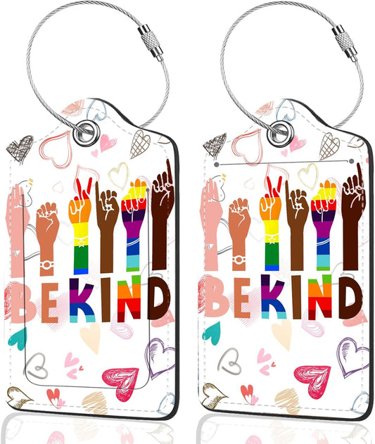 2Pack Luggage Tags for Suitcases, Cute Unique Pu Leather Cruise Luggage Tag with Privacy Cover ID Label Address Card and Metal Ring Suitable for Women Men Kids Travel Bag Finger