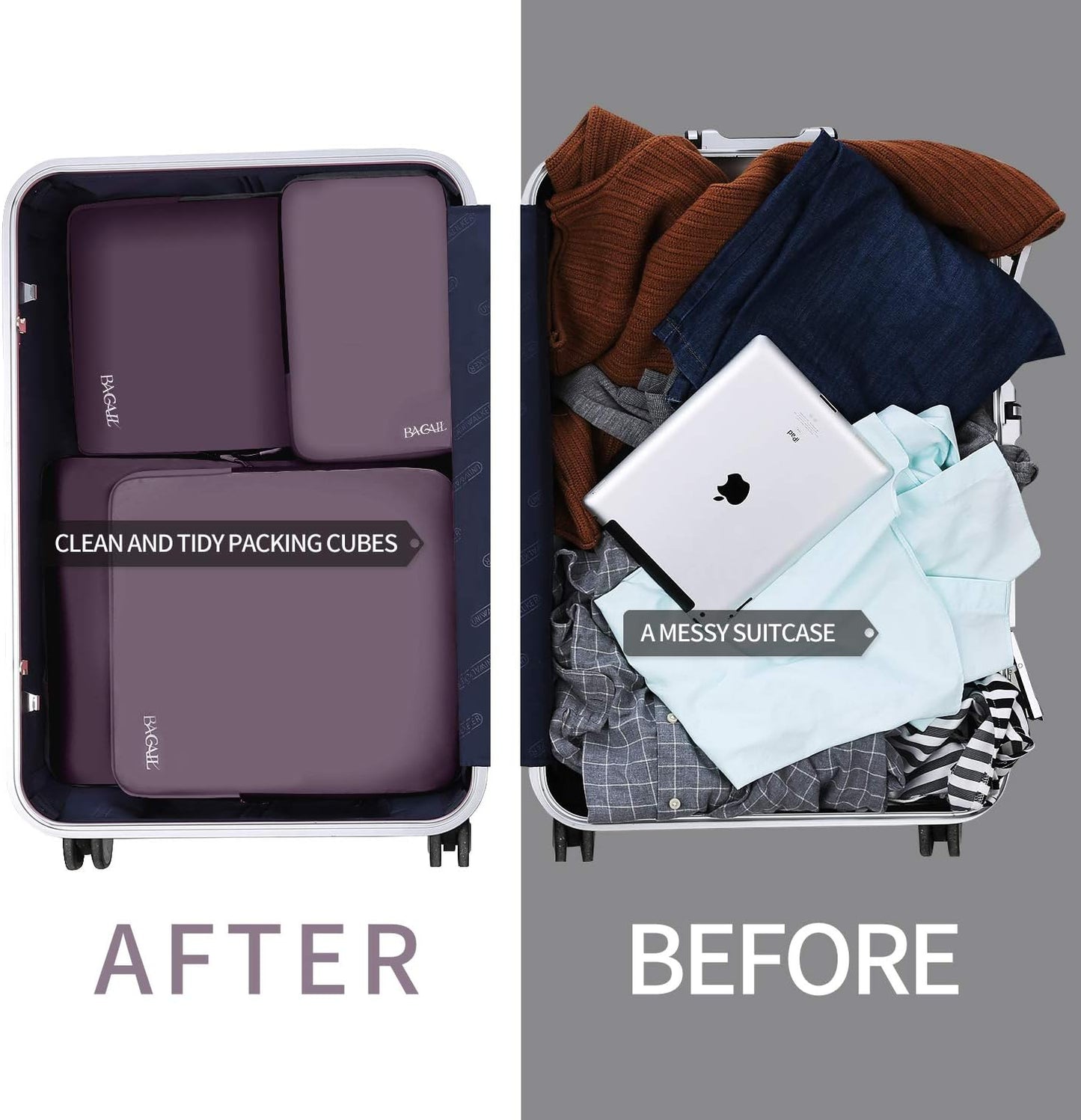 BAGAIL 4 Set/6 Set/8 Set Compression Packing Cubes Travel Accessories Expandable Packing Organizers