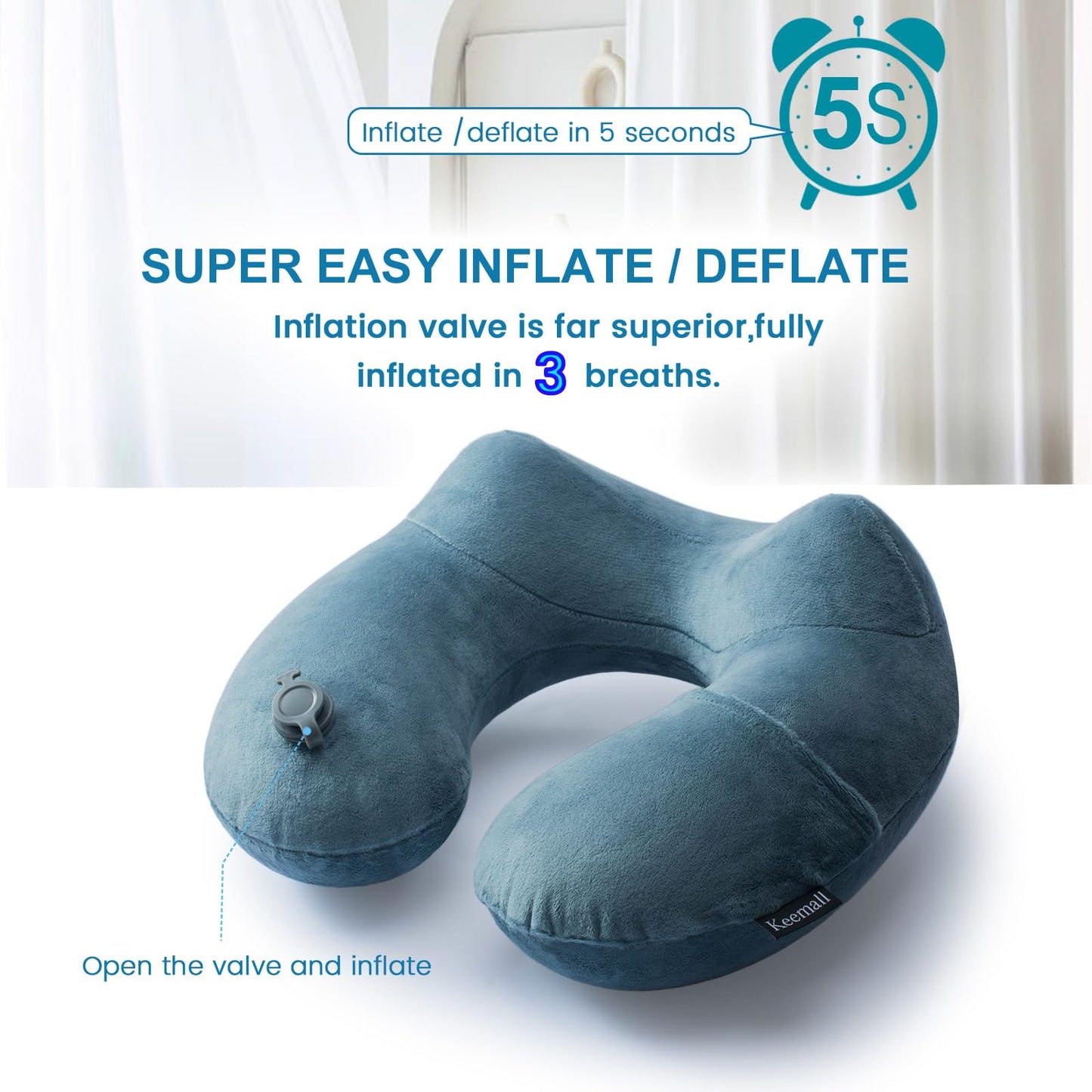 Keemall Inflatable Travel Neck Pillow, Cervical Support for Airplane & Car