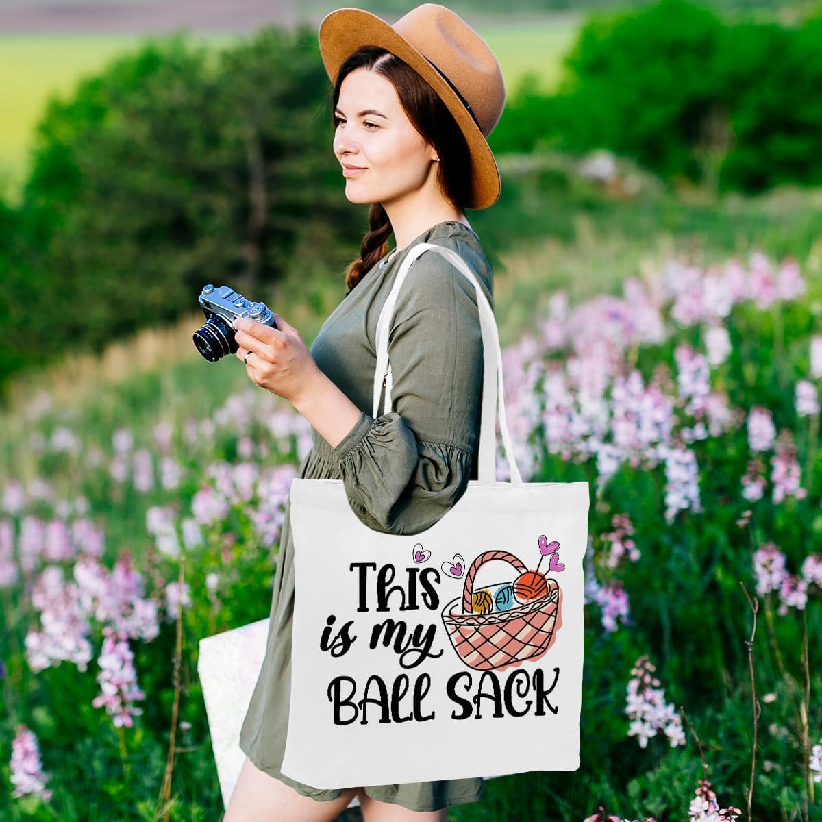 Crochet Knitting Humor Yarn Gifts Canvas Tote Bag, Reusable Grocery Shopping Bags for Crocheters Christmas