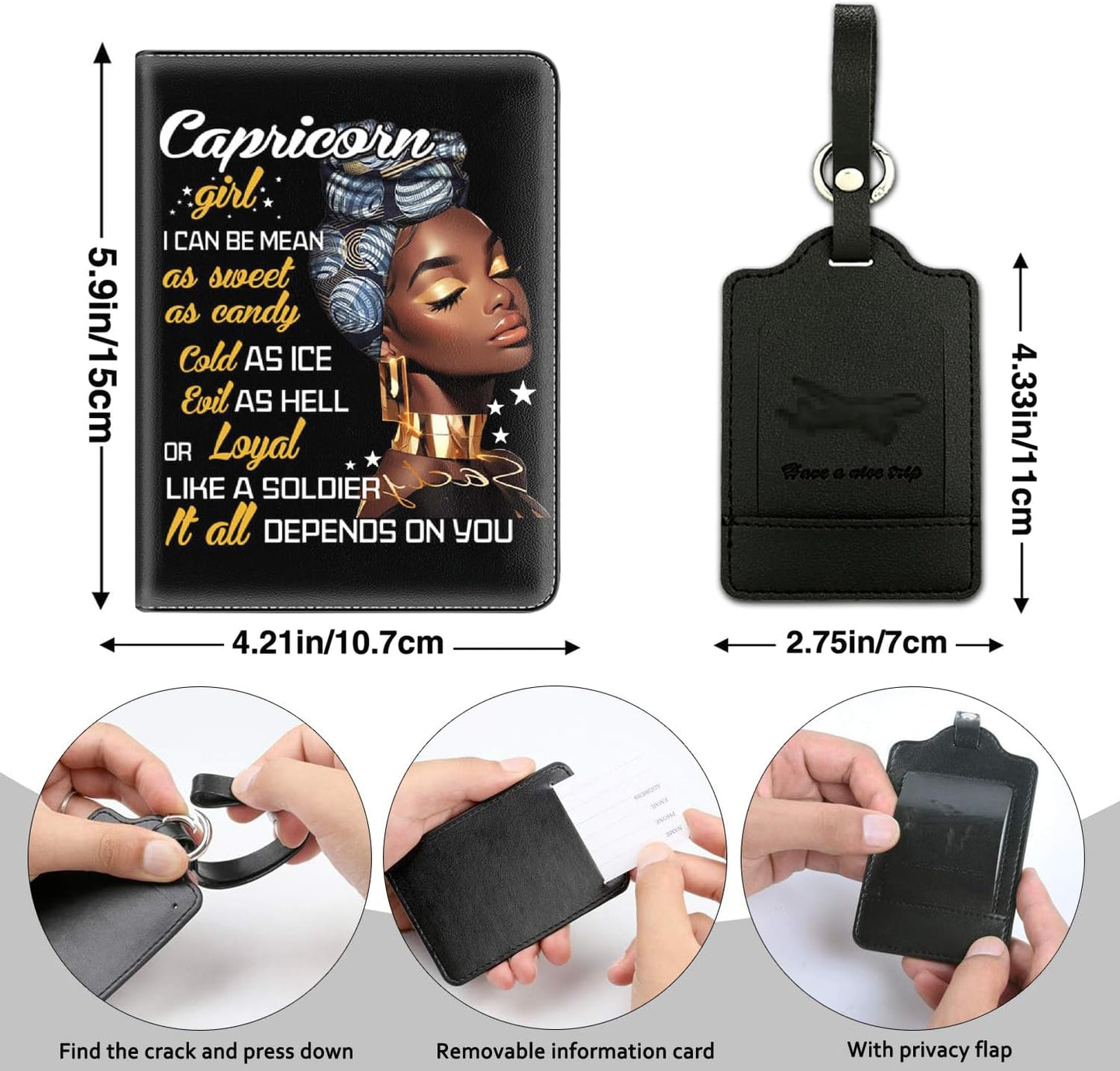 Passport Holder Women Wallet with Luggage Tag, Leather Passport Cover with RFID Blocking, Travel Accessories Multi Card Slot Passport Case for Men，Black Women Inspirational Quotes