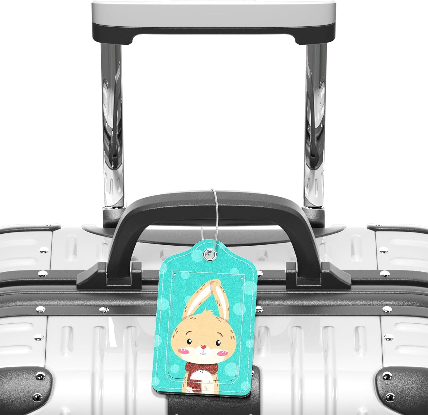 Luggage Tags for Suitcase, 2 Pack PU Leather Travel Cruise Luggage Tag with Privacy Flap, Name ID Label and Metal Loop for Women Men Girls Suitcase Baggage Bag Backpack, Cute Rabbit
