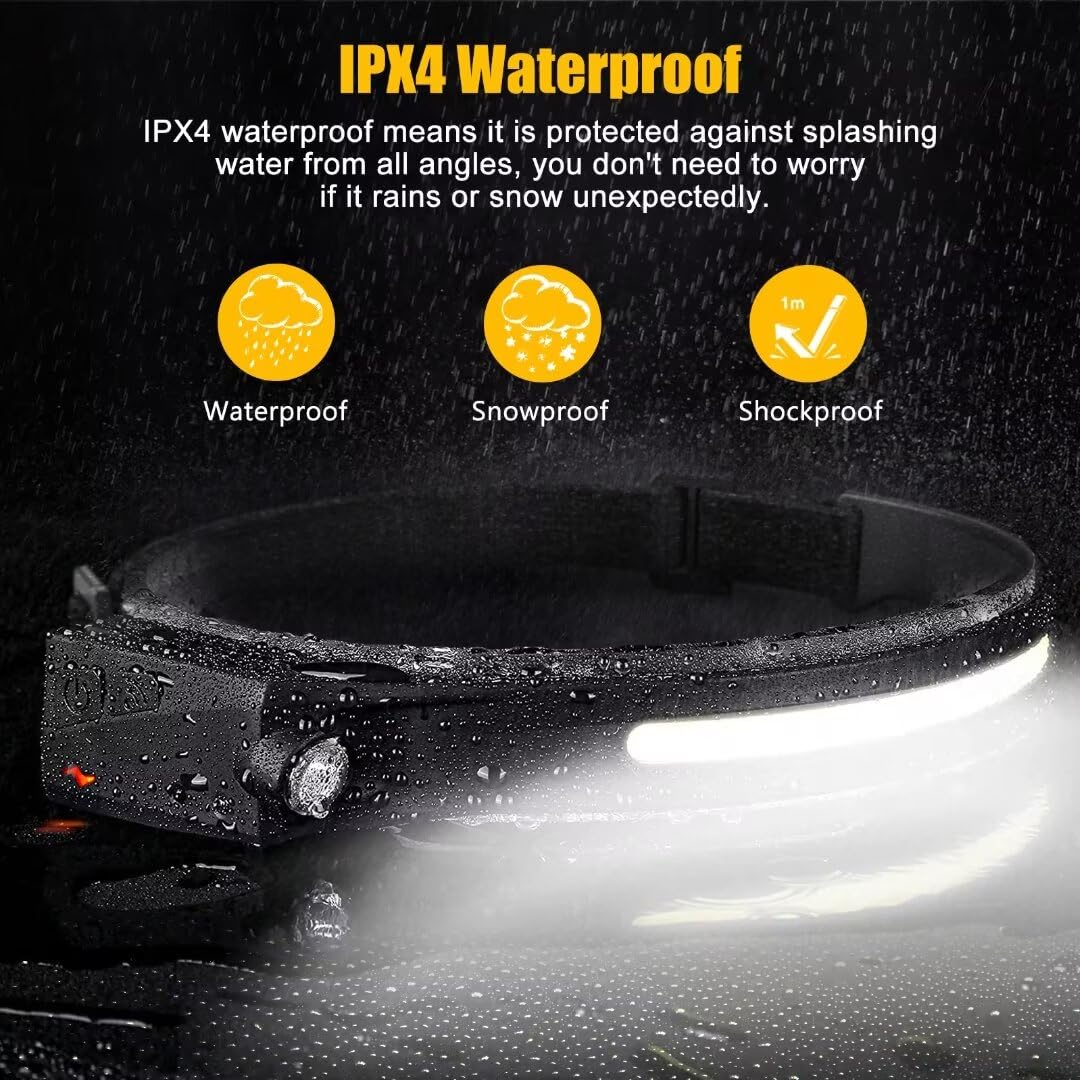 Headlamp Rechargeable 2PCS, 230° Wide Beam Head Lamp LED with Motion Sensor for Adults - Camping