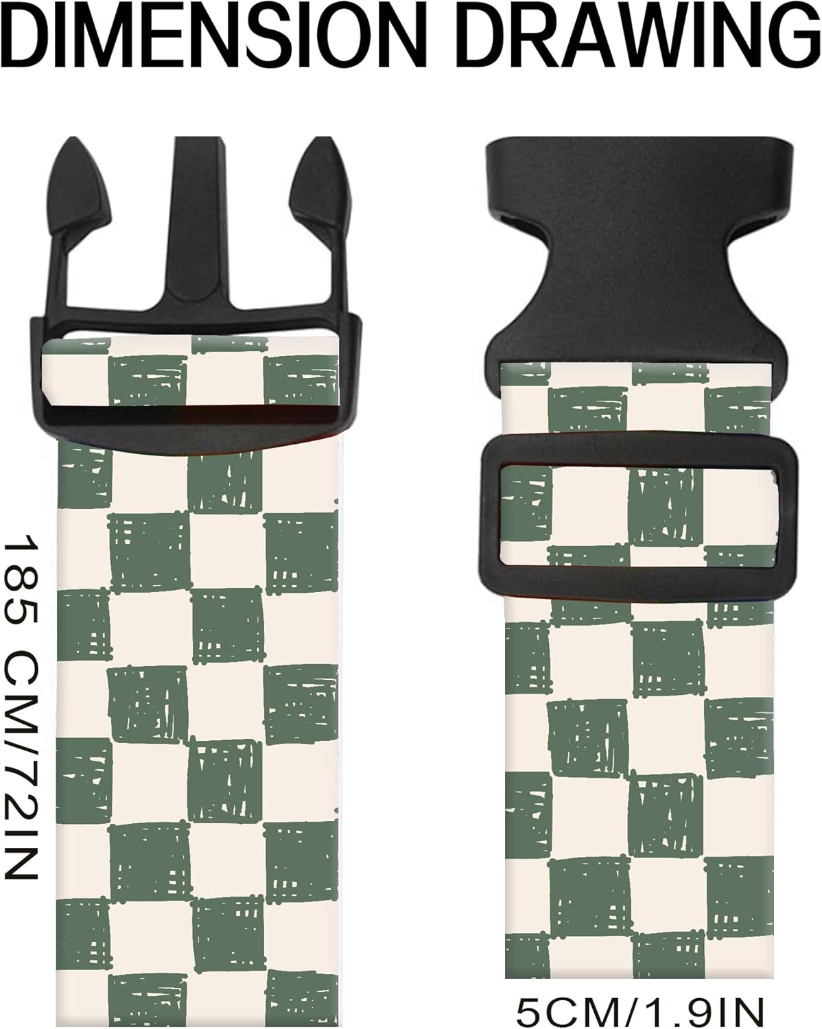 Luggage Straps for Suitcases, Adjustable Travel Belt, Durable Wide Luggage Strap, Cute Suitcase Strap Identifiers with Buckle, Bag Straps for Luggage, Green White Plaid