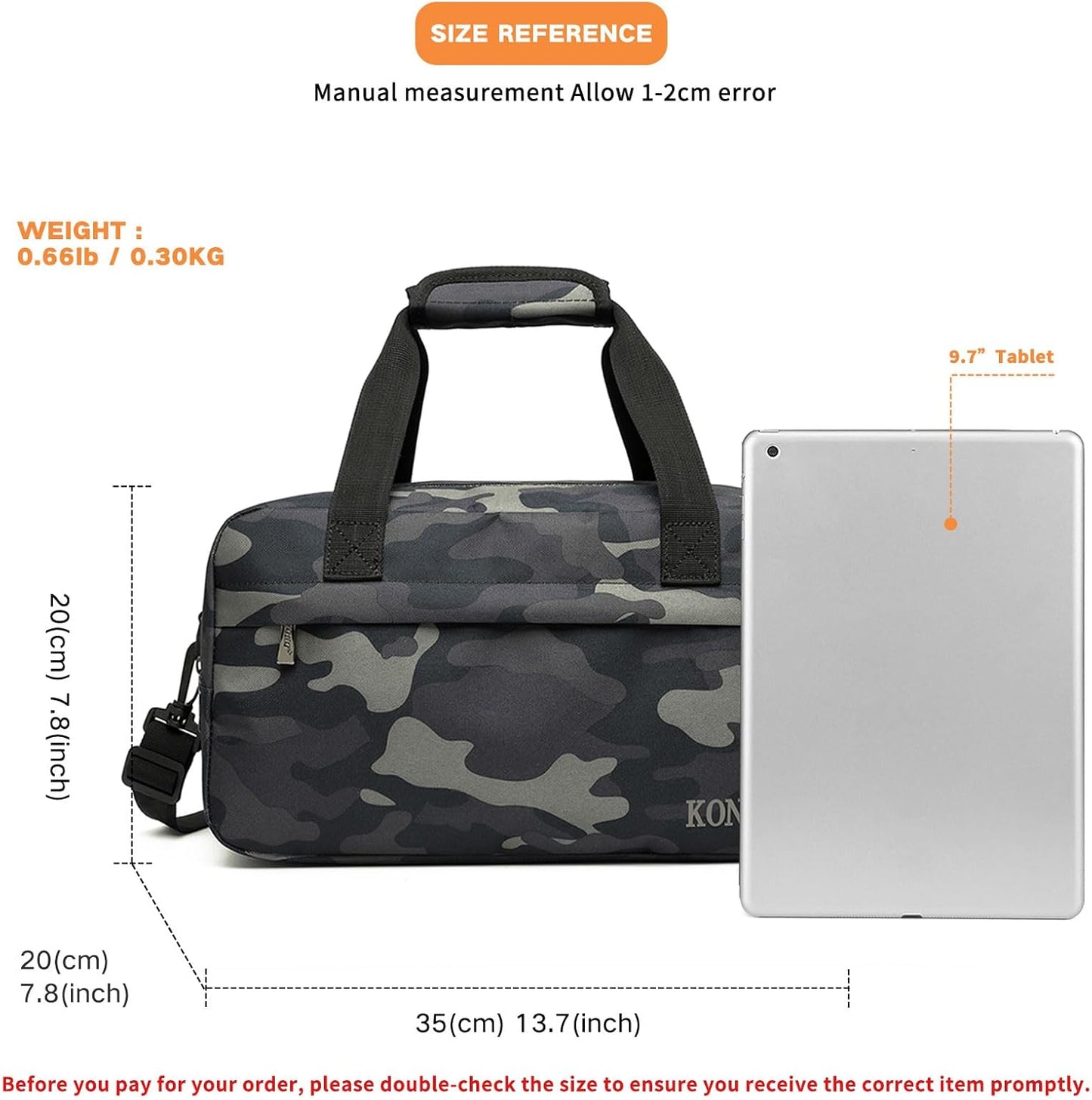 Kono Travel Duffel - 14L Under Seat Carry-On Sports Tote Gym Weekender Overnight Bag - 13.78"x7.87"x7.87" Camo