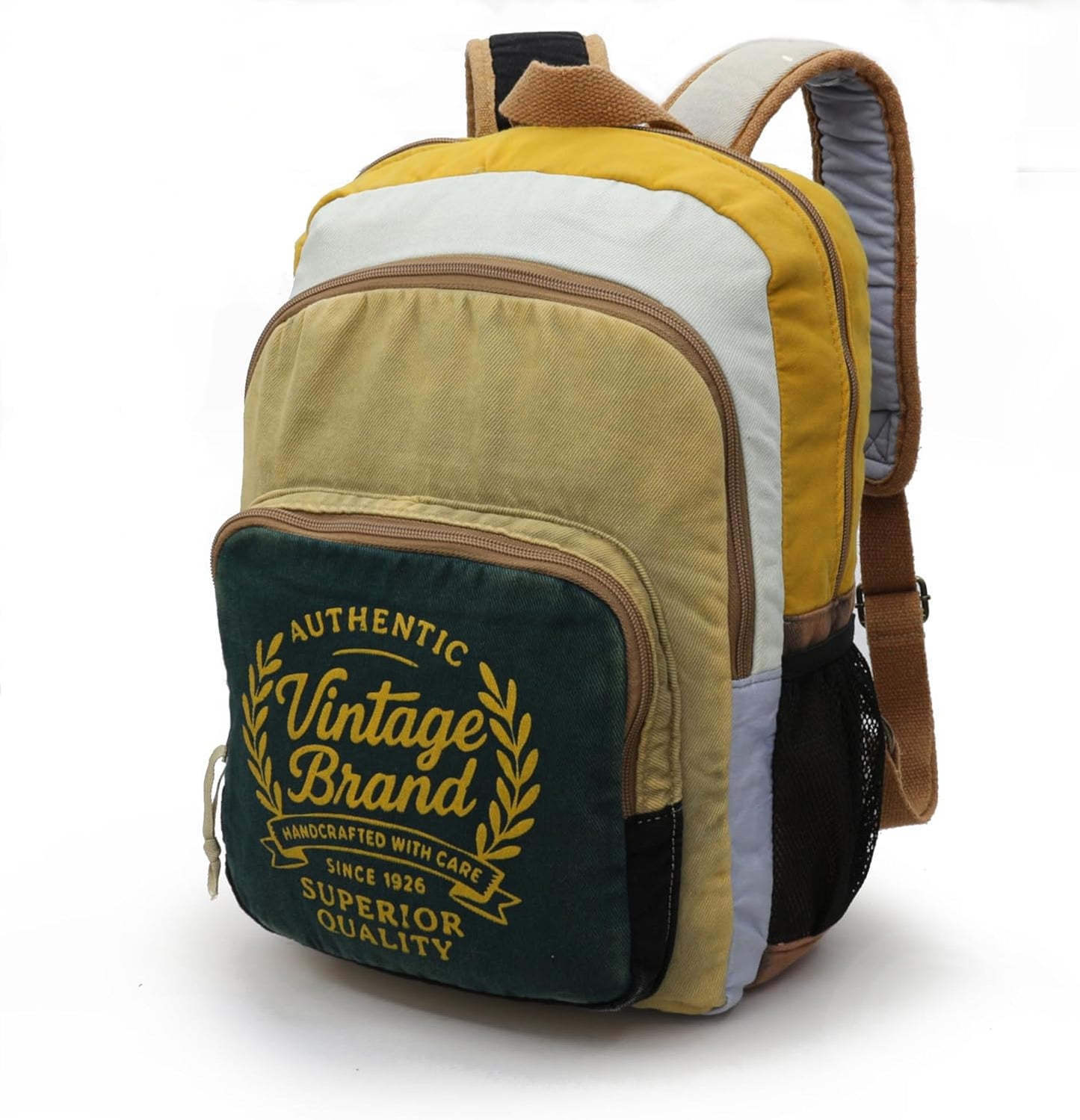 4034 Patara Vintage Cotton Canvas Backpack for 15.6” Laptop – Unisex Travel, Work Bag (Green Cream)