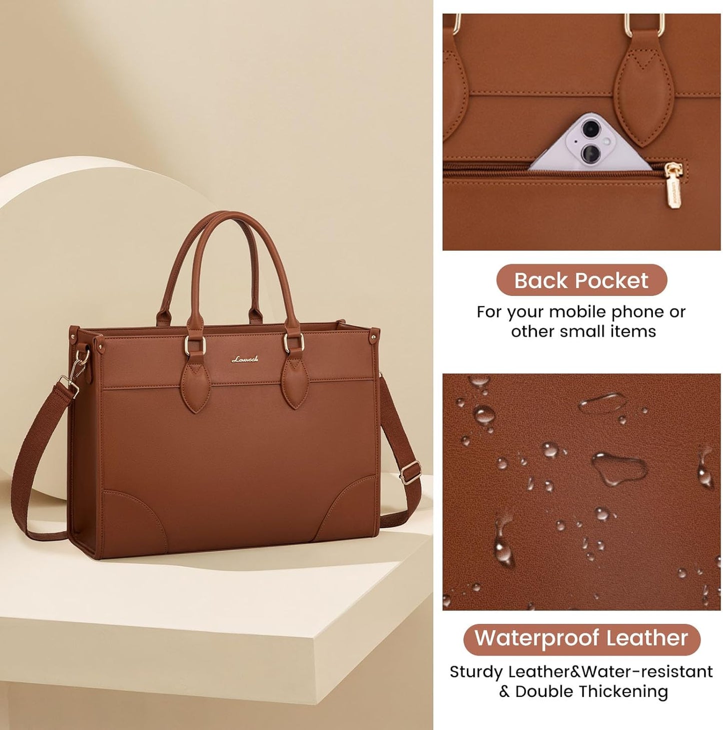LOVEVOOK Laptop Bag for Women 15.6 lnch,Waterproof Laptops Tote Bags for Womens,Professional Work Bags for Women with Cup Holder,Large Laptop Purse Computer Briefcase Office Teacher Clutch Bag,2 PCS