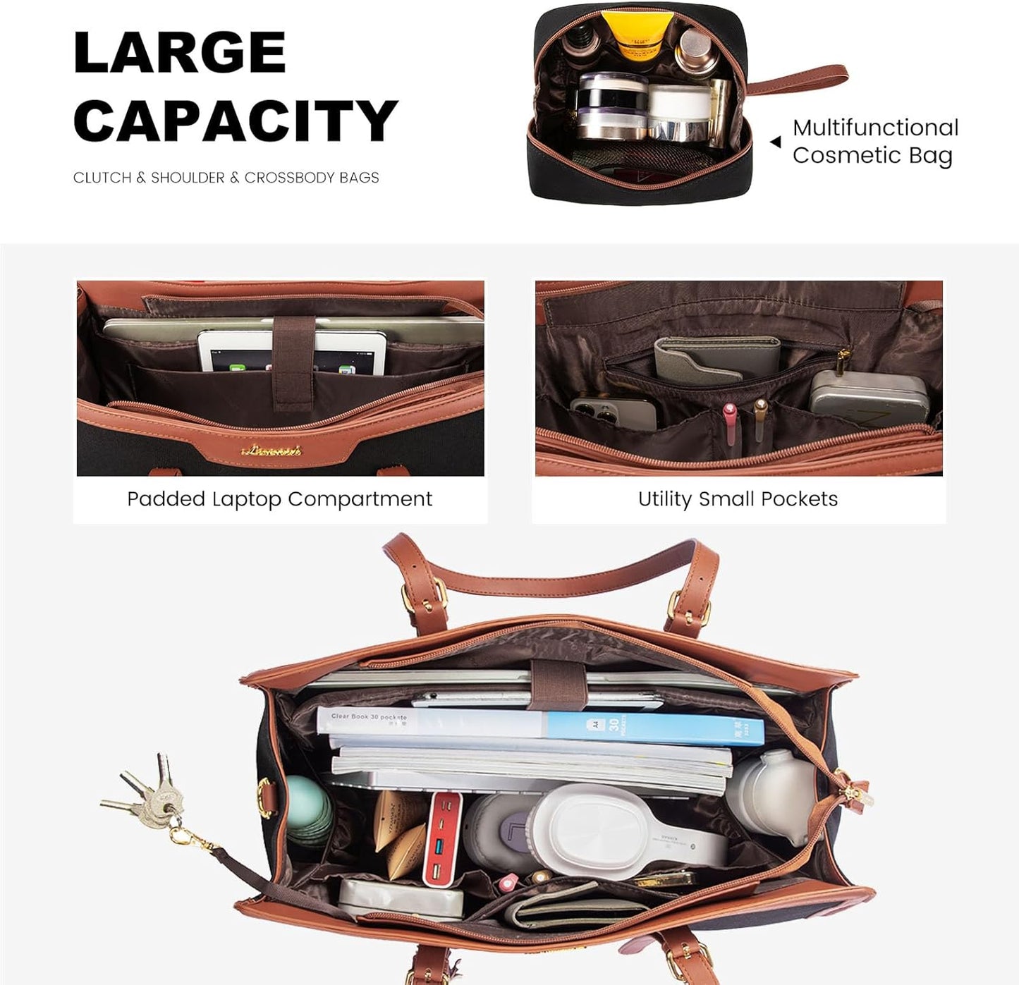 LOVEVOOK Laptop Bag for Women 15.6 inch Lightweight Canvas Laptop Tote Bag, Large Capacity Computer