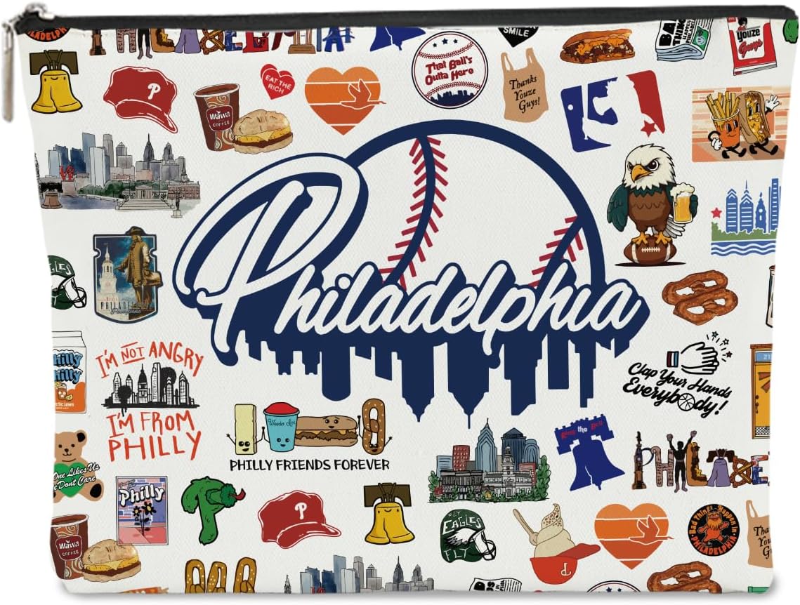 Philadelphia Themed Makeup Bag - Philadelphia Souvenirs Gift for Women, Best Friend, Sister - Travel Friendly Cosmetic Bag, Birthday Christmas Gifts
