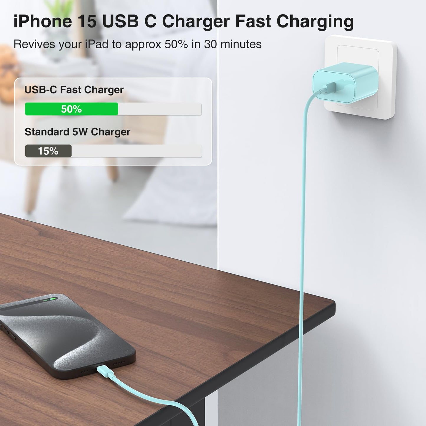iPhone 17 16 15 Charger Block and 10ft Type C to C Cable Cord Long, 20W USB C Fast Charging Plug for Apple iPhone 17 Pro Max/17 Air/16 Pro Max/16 Plus/15 Pro/15/AirPods/iPad/Mini Wall Cube Brick Box