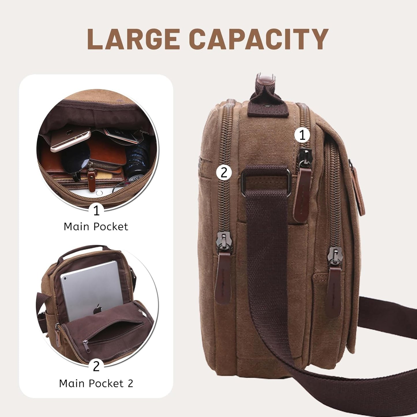mygreen Small Canvas Crossbody Shoulder Bag Messenger Bag Work Bag