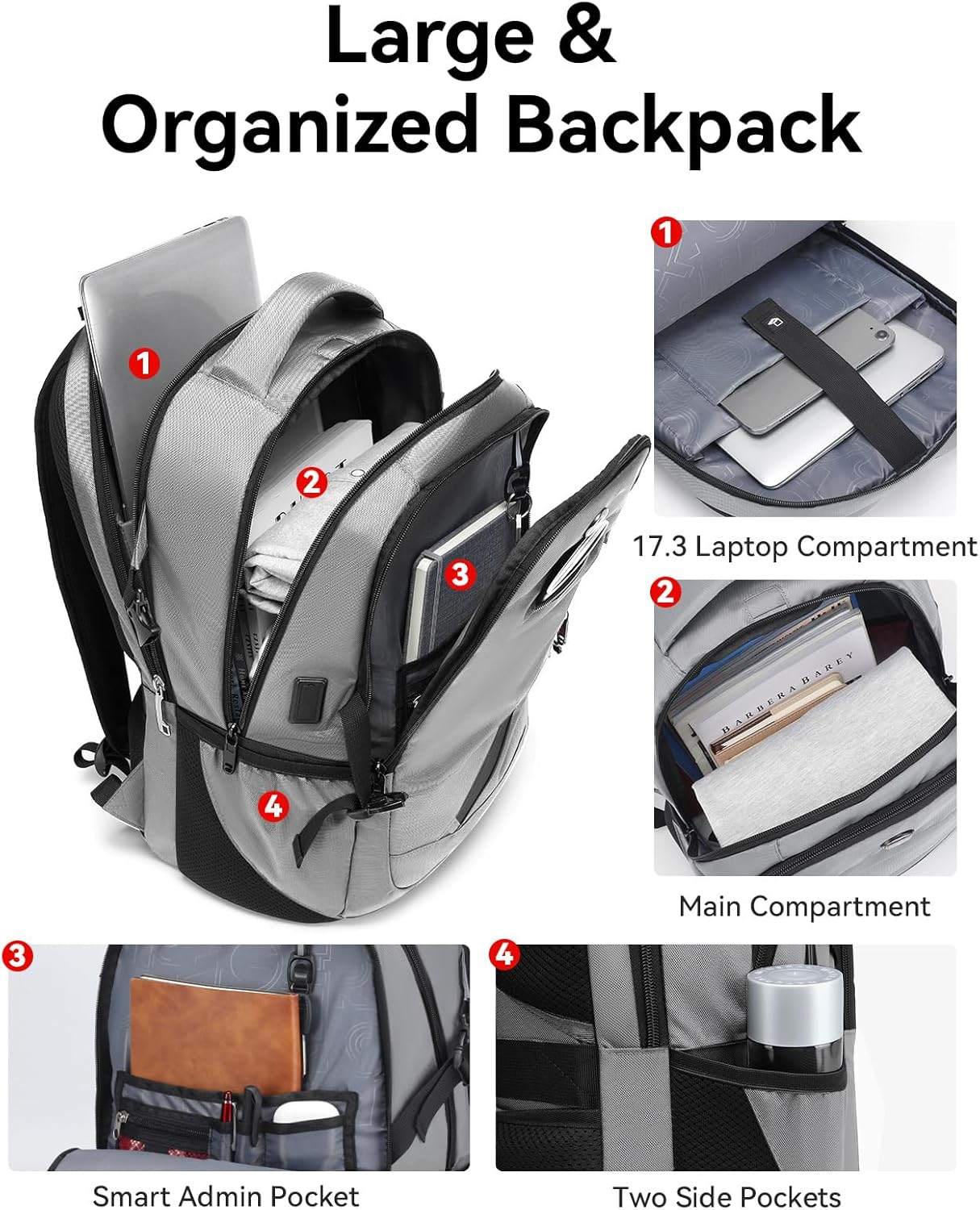 CROSSGEAR Large Travel Backpack Anti-Theft Laptop Bag with Password Lock Water Resistant Bookbag Airline Approved Business Work Computer Bag with USB Charging Port Fit 17.3 Inch Laptops for Men Women