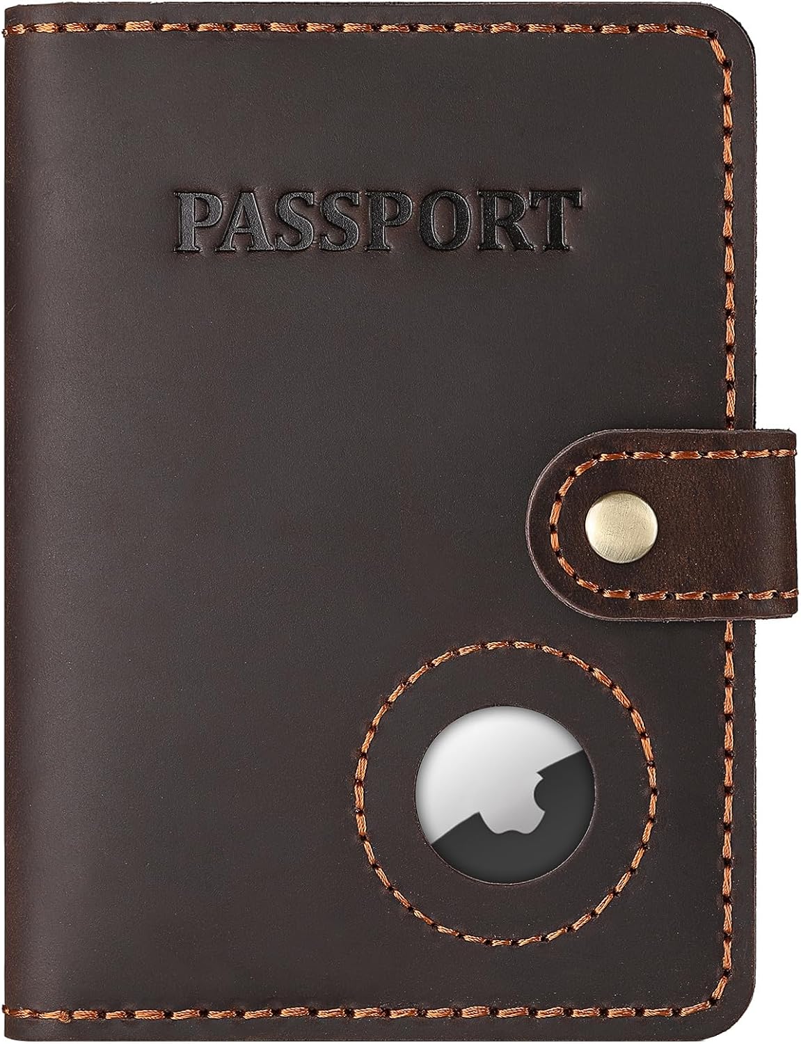 Full Grain Leather Passport Holder with AirTag, Travel Passport Wallet and Air Tag Cover for Men and Women, with 4 Card Holder