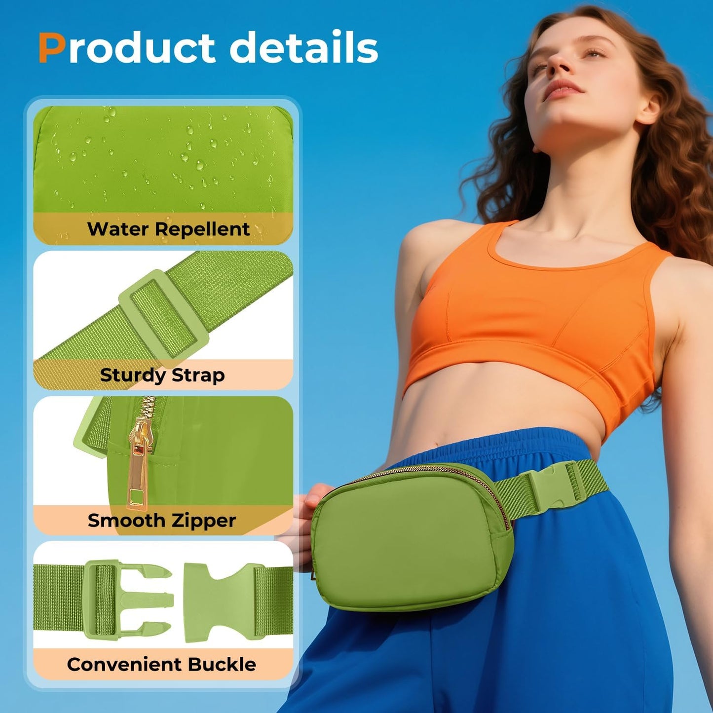 Belt Bag Zipper Fanny Pack Crossbody Bags for Women,Fashion Nylon Waist Packs, Water Repellent Two Way wear with Adjustable Strap Gifts for Teenage Girls Women Men(pistachio)
