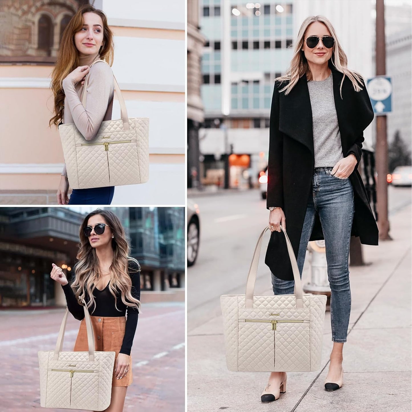 LOVEVOOK Laptop Bag for Women 15.6 inch,Diamond Quilted Work Tote Bags Womens Laptop Computer Shoulder Bags,Stylish Travel Tote Bags Laptop Purse Briefcase Handbag with Clutch Purse,Nude
