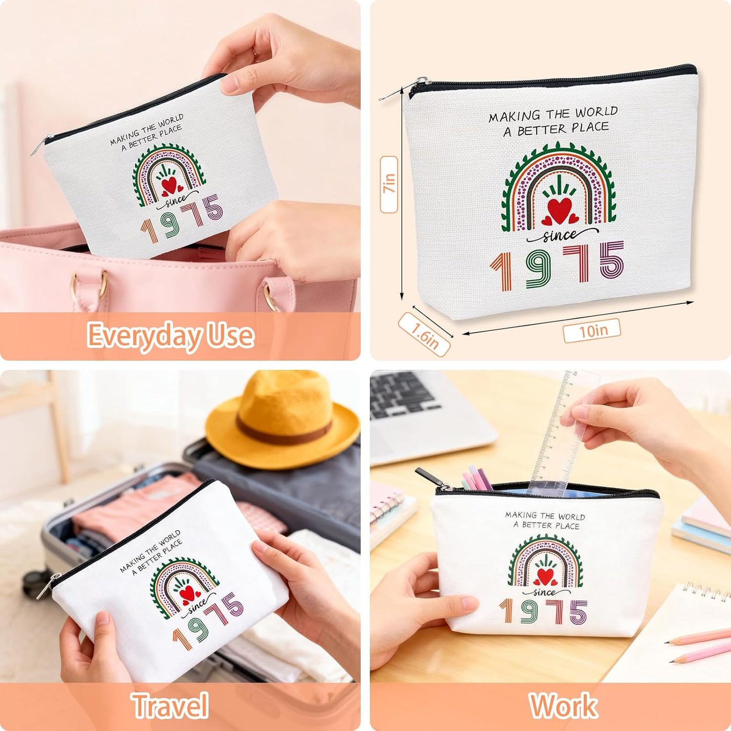 50th Birthday Gifts for Her, Making the World a Better Place Since 1975 Birthday Gifts for Women, Makeup Pouch Gifts for 50 Year Old Woman Mom Sister Wife Friend Parents, Cosmetic Bag for Anniversary