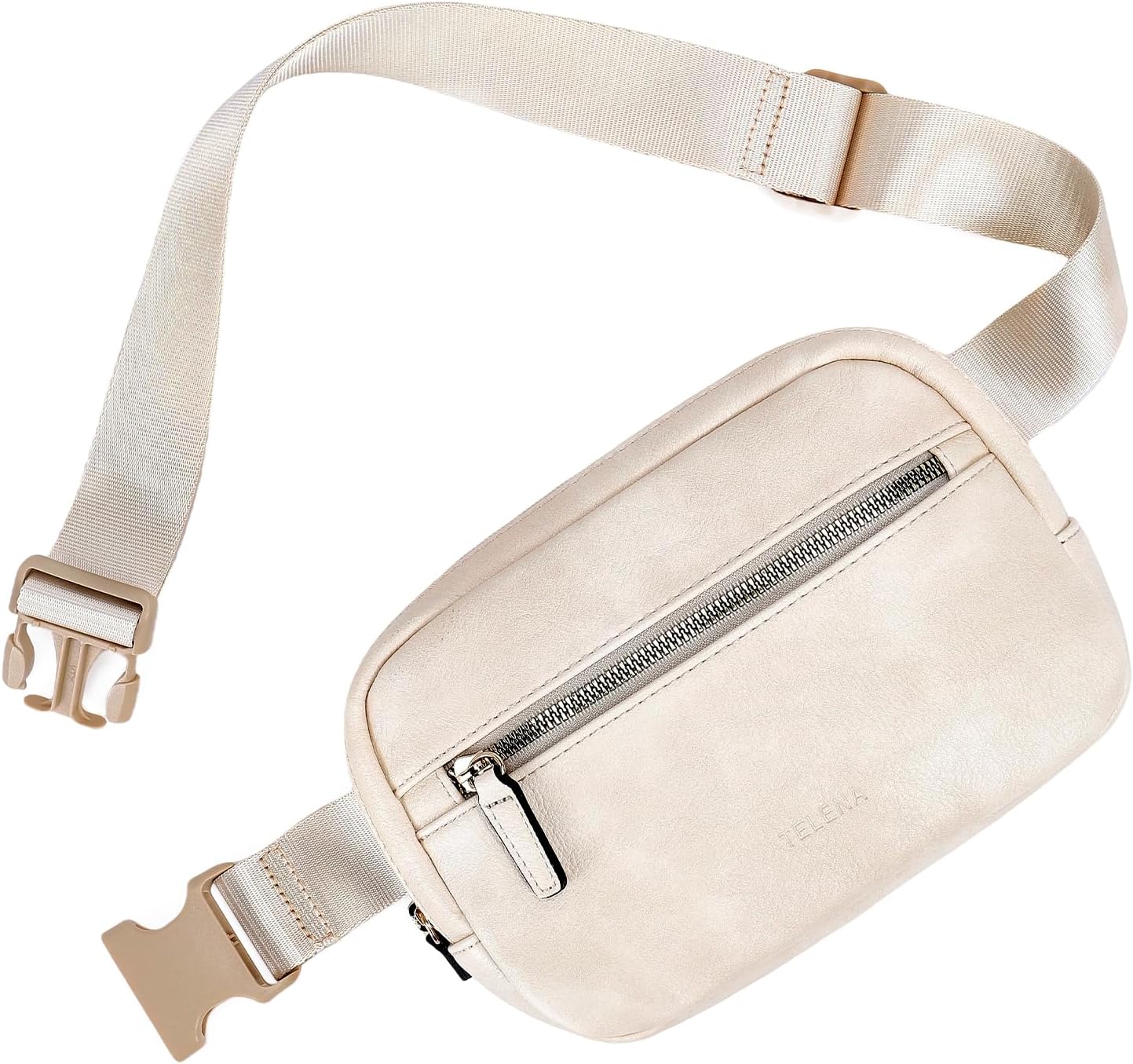 Telena Belt Bag for Women PU Leather Fanny Pack Crossbody Waist Bags with Adjustable Strap Nude