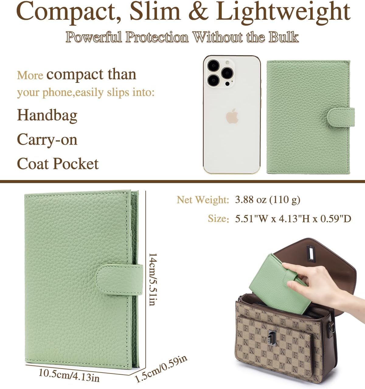 RFID Leather Passport Holder for Travel Women – Slim Passport Wallet with 1 Passport Slot & 3 Card