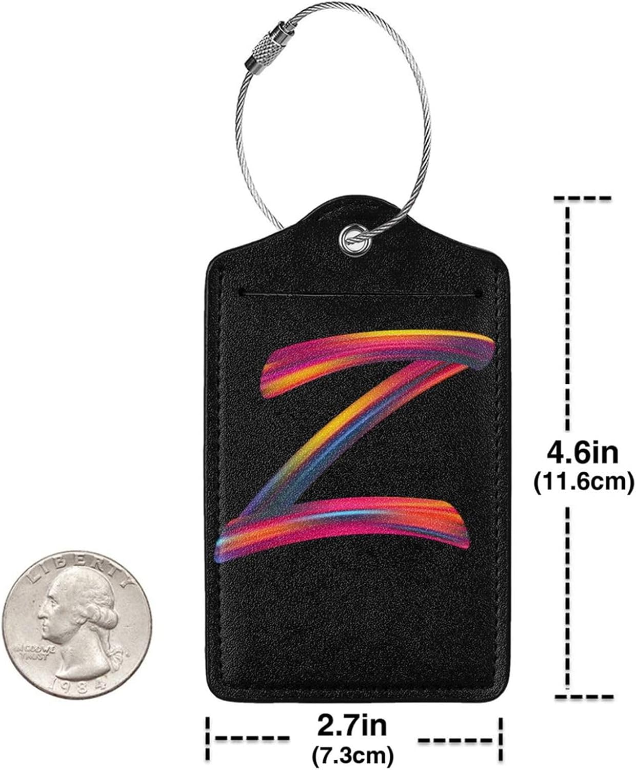 2 Pack Initial Luggage Tags for Suitcase, Colorful Letter Design Cruise Name Bag Tags, Novelty Baggage Identifiers with Full Privacy Cover, Leather ID Label for Women Men Kids Travel, Rainbow Letter Z