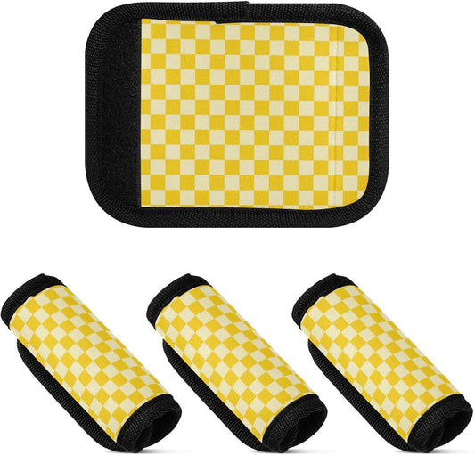 4Pcs Luggage Handle Wrap Suitcase Identifier Handle Covers Tags Soft Travel Bags Luggage Handle Gripper Accessories for Airplane Flying Checkered Yellow