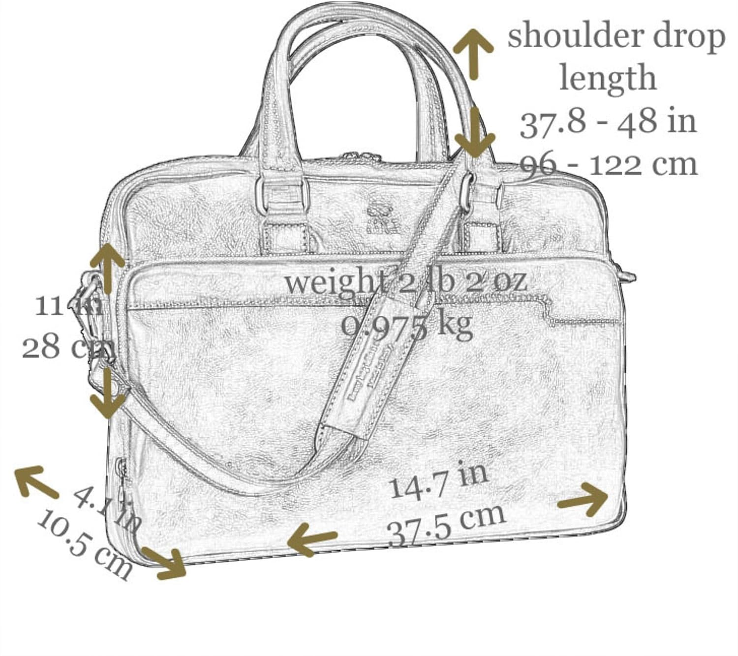 Time Resistance Leather Briefcase - Italian Handmade Leather Laptop Bag - Briefcase for Men and