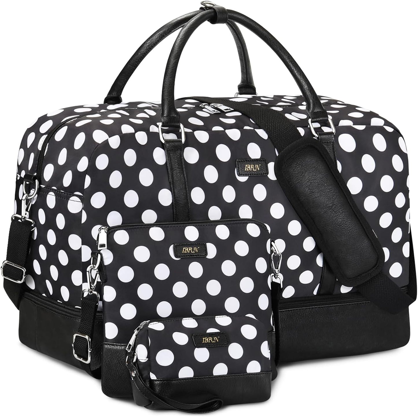 IBFUN Duffel Bag, 21'' Weekender Travel Bag with Shoe Compartment, Waterproof, Overnight Duffel Bag for Women, 3PCS