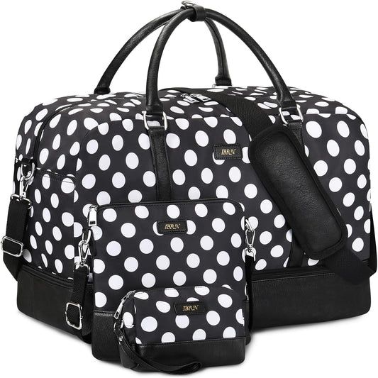 IBFUN Duffel Bag, 21'' Weekender Travel Bag with Shoe Compartment, Waterproof, Overnight Duffel Bag for Women, 3PCS